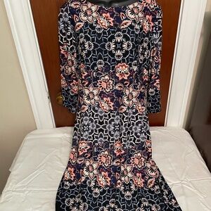 Chic Navy and Pink Floral Long Sleeve Dress